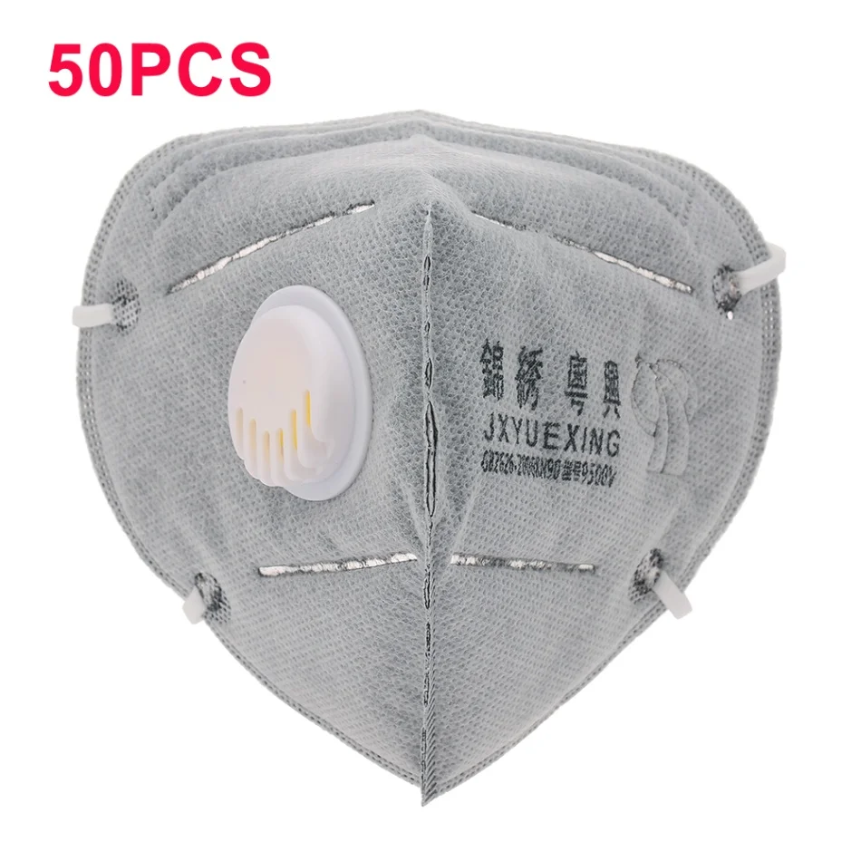 50 шт. Рабочая защитная N95 фильтр респиратор противогаз пылезащитный распылитель маска активированная угольная маска с дыхательным клапаном