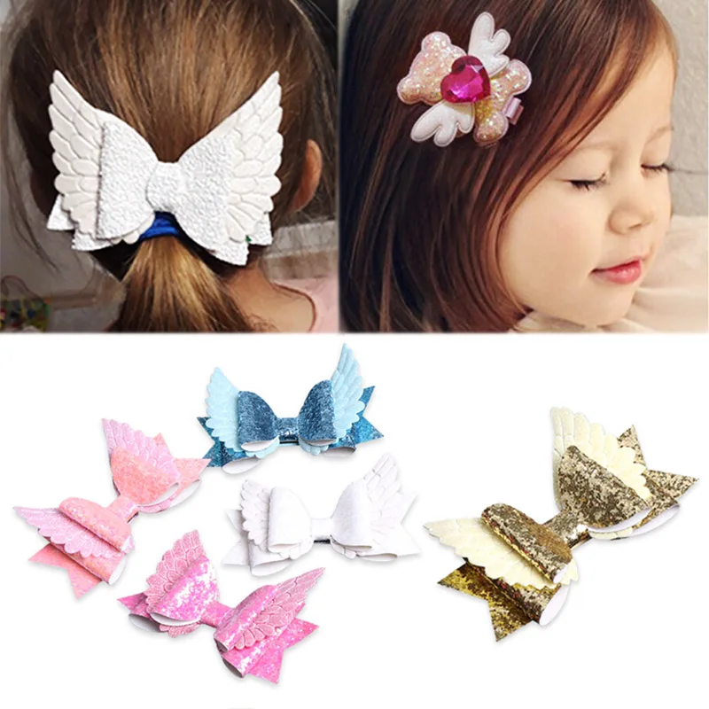 

1PC Children Seaside Glitter Princess Hair Clips Handmade Bowknot Heart Angel Wing Girls Kids Bear Dance Party Hairgrip