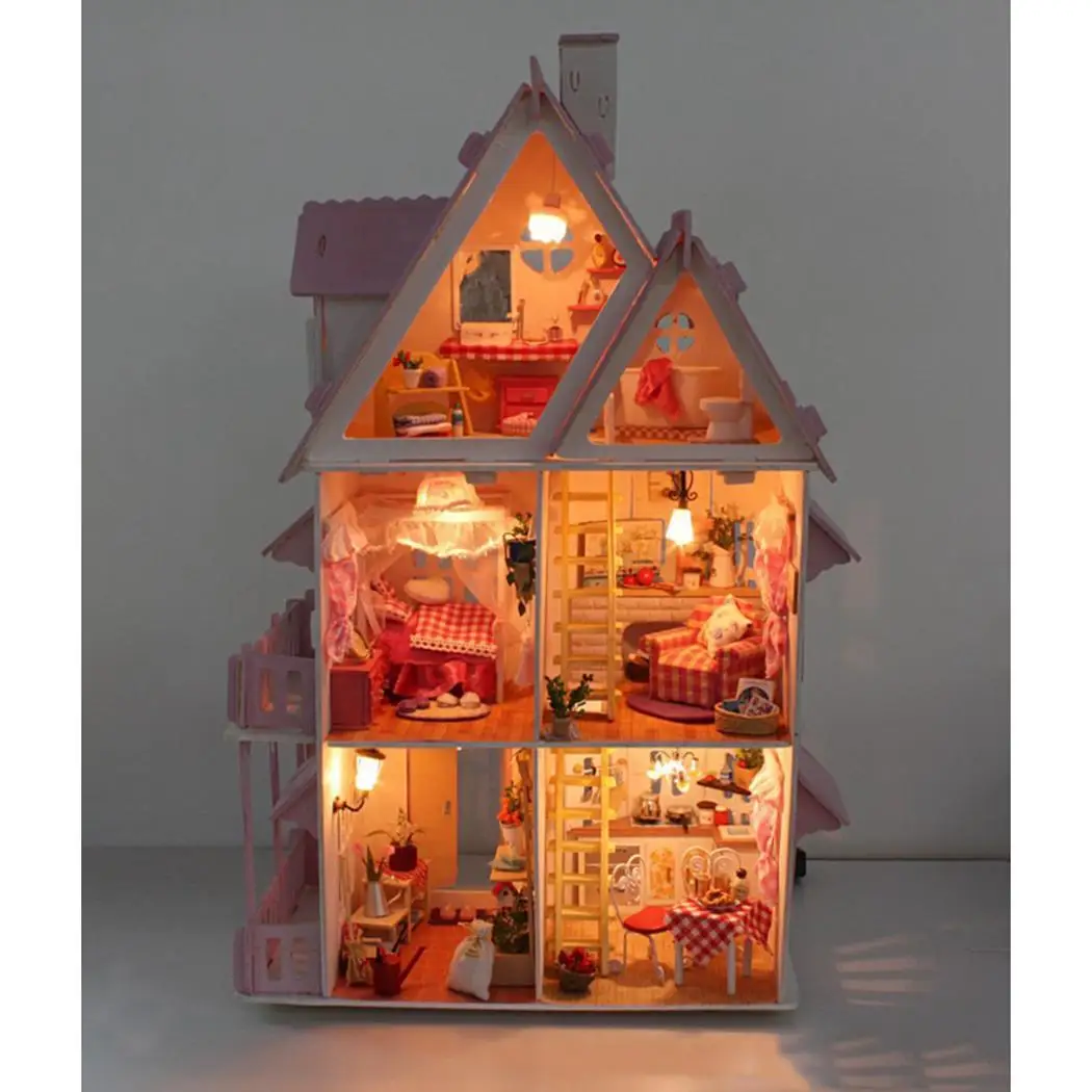 

Children Creative Wooden Toy Dollhouses Handmade Glow DIY handmade cottage, beautiful fashion. Cottage Kit