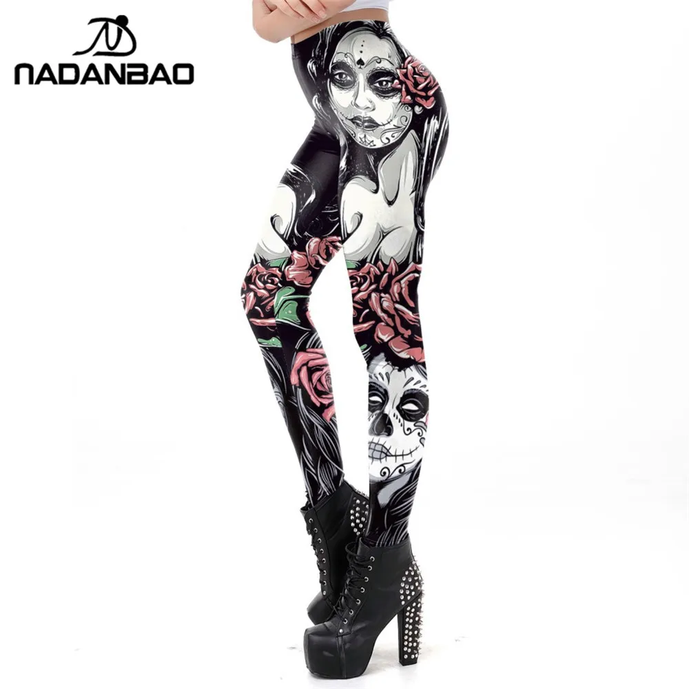 Женские зимние леггинсы NADANBAO с 3D принтом The Dead Girl? Sugar Skull, леггинсы для фитнеса, женские штаны размера плюс