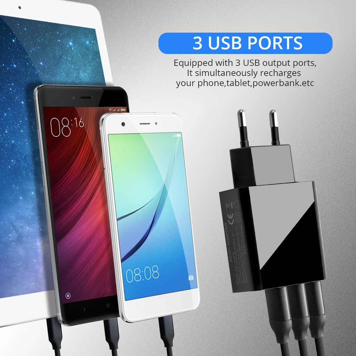 ANMONE 3 порта USB зарядное устройство LED ток Быстрая зарядка 3A дорожный портативный