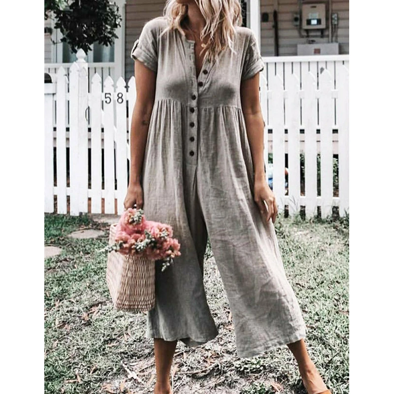 

Women's Jumpsuit Summer Short Sleeve Ladies Jumpsuits Elegant Playsuit Casual Womens Rompers Jumpsuit Loose Rompers Trousers