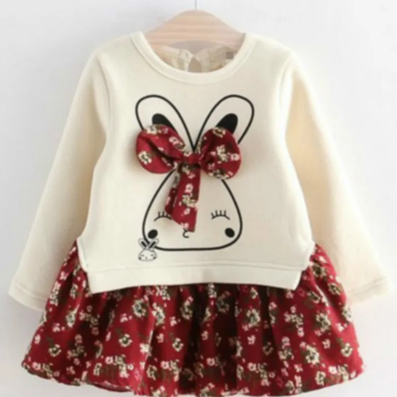 

Girl Dress Autumn New Children's Clothing Girls Cute Fashion Small Child Girl Baby Bunny Floral Dress