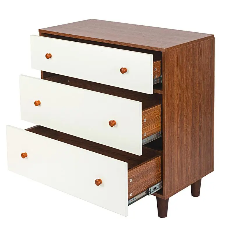 

Three-layer Drawer Bedside Cabinet White Night Table Walnut Clothes Storage Shelves Home Clothes Socks Organizer