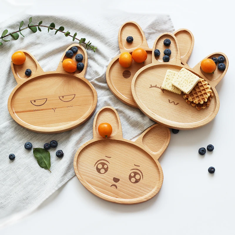 

Rabbit Wooden Dishes Plates Set Kids Children Cute Handmade Tray Sushi Snack Fruit Tableware Dinnerware Kitchen Accessories