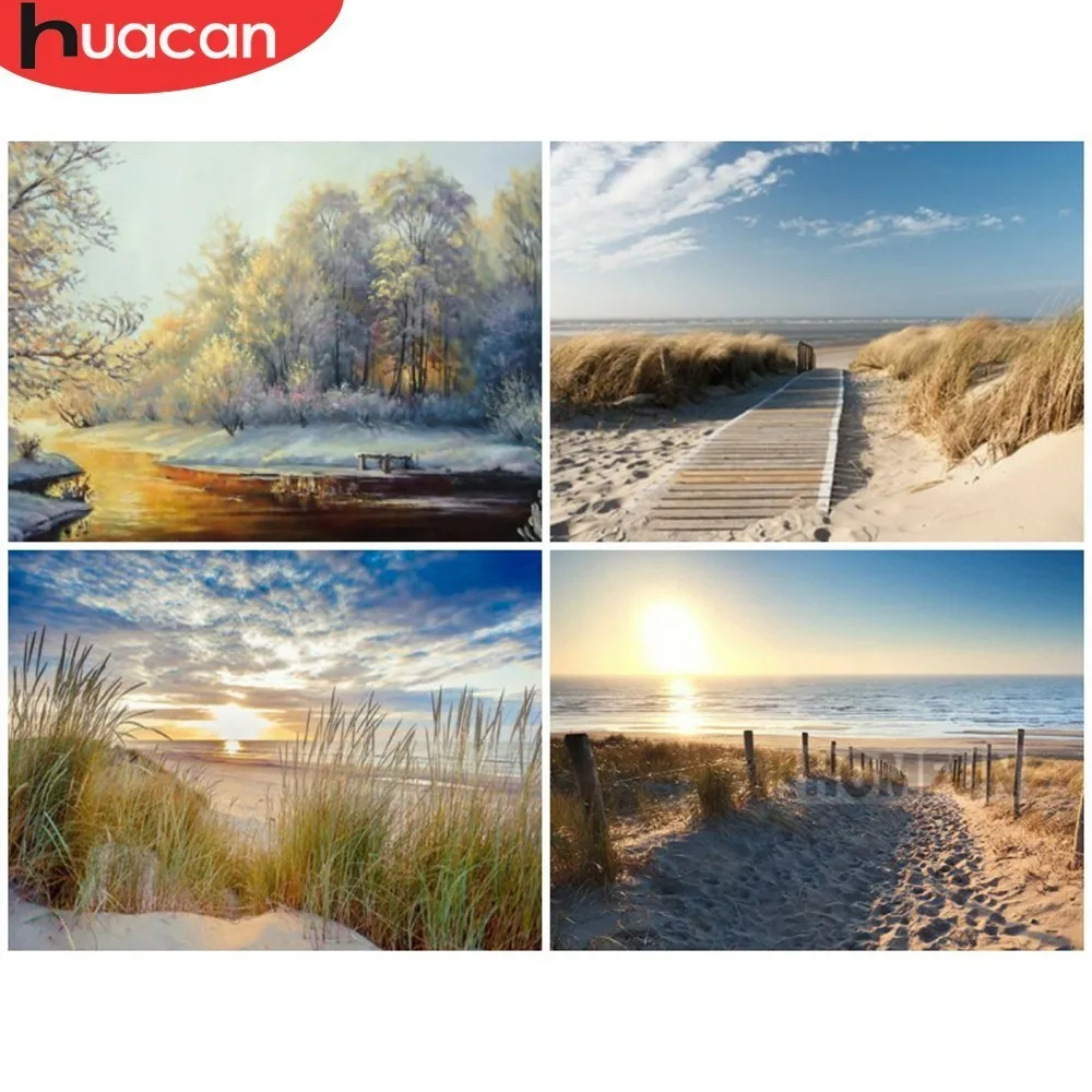 

HUACAN Full Square Rhinestone Diamond Embroidery Seaside Sea 5D DIY Diamond Painting Landscape Cross Stitch Mosaic Home Decor