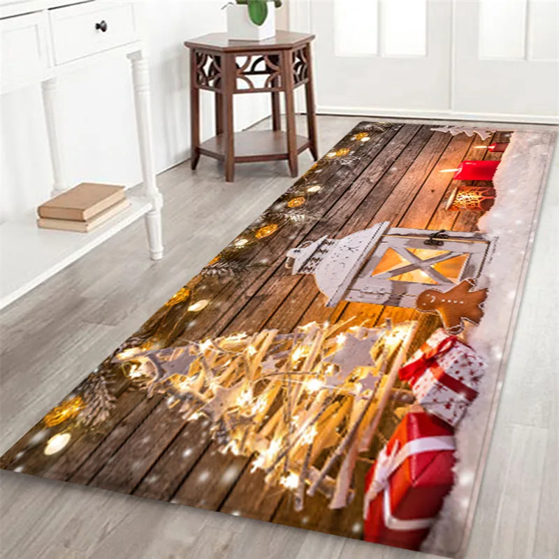 

3D Christmas Santa Claus Anti-slip Kitchen Dinning Room Fireplace Floor Mat Flannel Carpet Rug Durable Xmas Decor Floor Rug