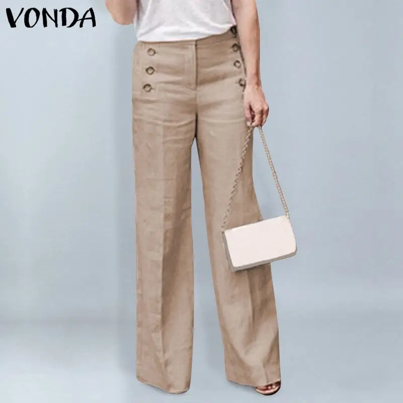 VONDA سراويل أنيقة الإناث 2019 الربيع الخريف مكتب السيدات بنطال ذو قصة أرجل واسعة زائد حجم المرأة عارضة أزرار سستة السراويل أسفل VONDA سراويل أنيقة الإناث 2019 الربيع الخريف مكتب السيدات بنطال ذو قصة أرجل واسعة زائد حجم المرأة عارضة أزرار سستة السراويل أسفل