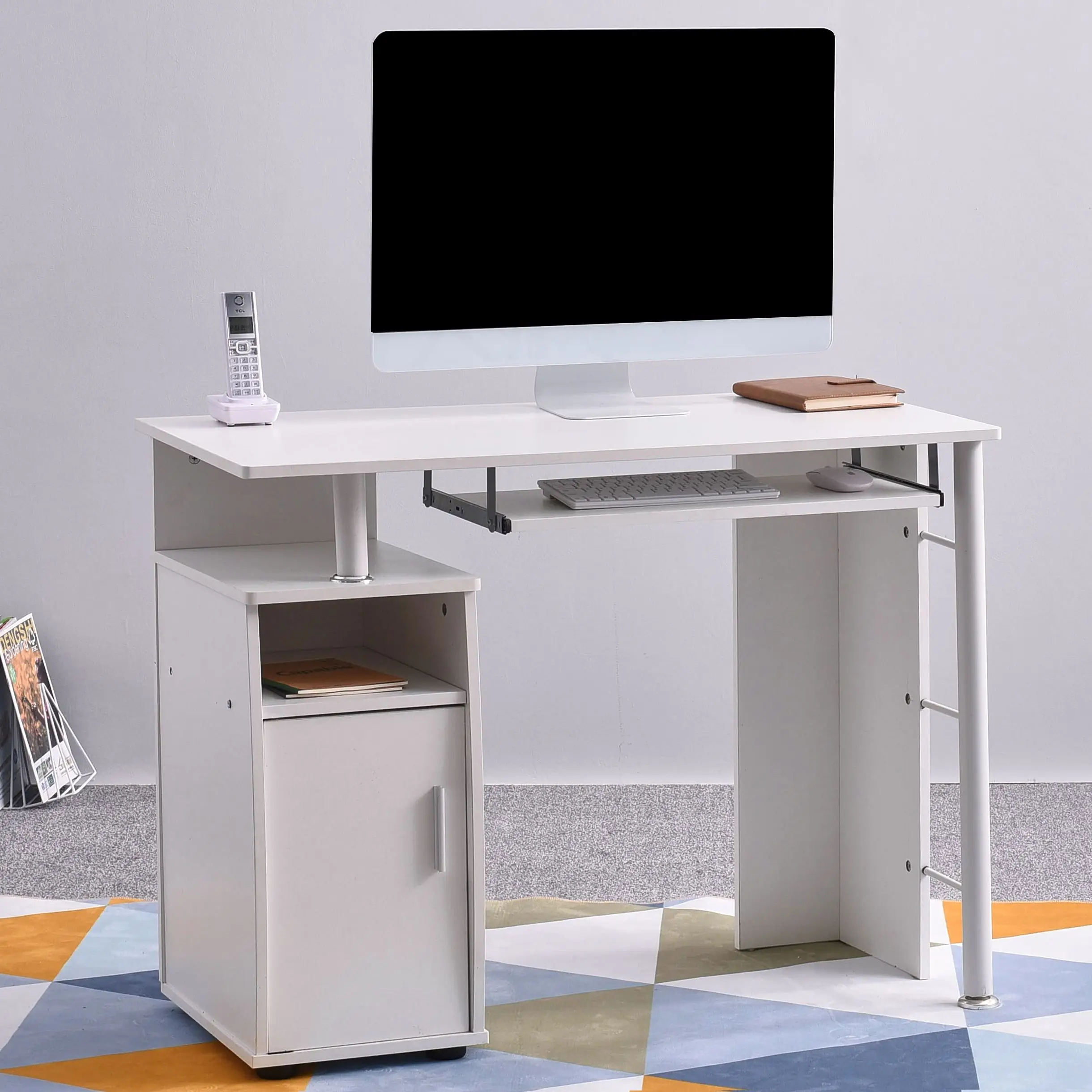 

Panana Computer Desk with Cupboard Shelves Storage + keyboard Tray for Home Office Study Fast delivery