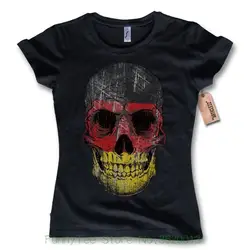 Женская футболка Damen T-Skull Deutschland-Flagge Totenkopf Schwarz Baumwolle s m l Xl Kawaii