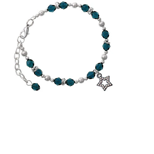 Black Nickeltone Open Star with Clear AB Crystals Navy Blue Beaded Bracelet |