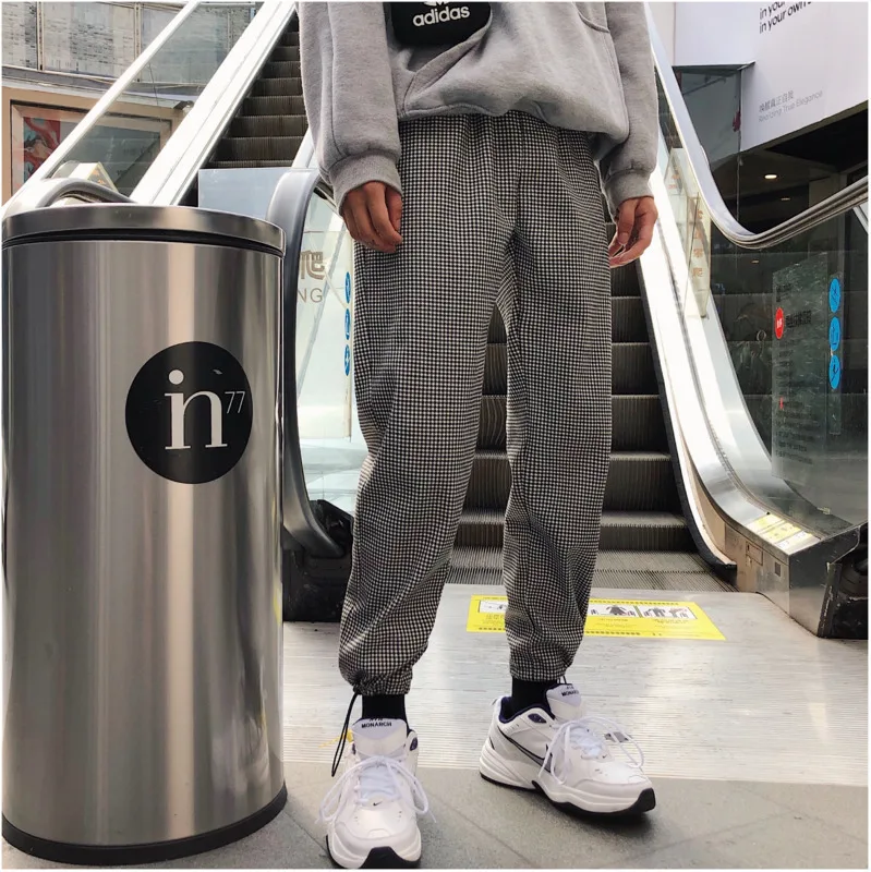Spring New Casual Men's Harem Pants M-2XL Youth Personality Wild Polyester Lattice Nine Pants Fashion Loose Temperament