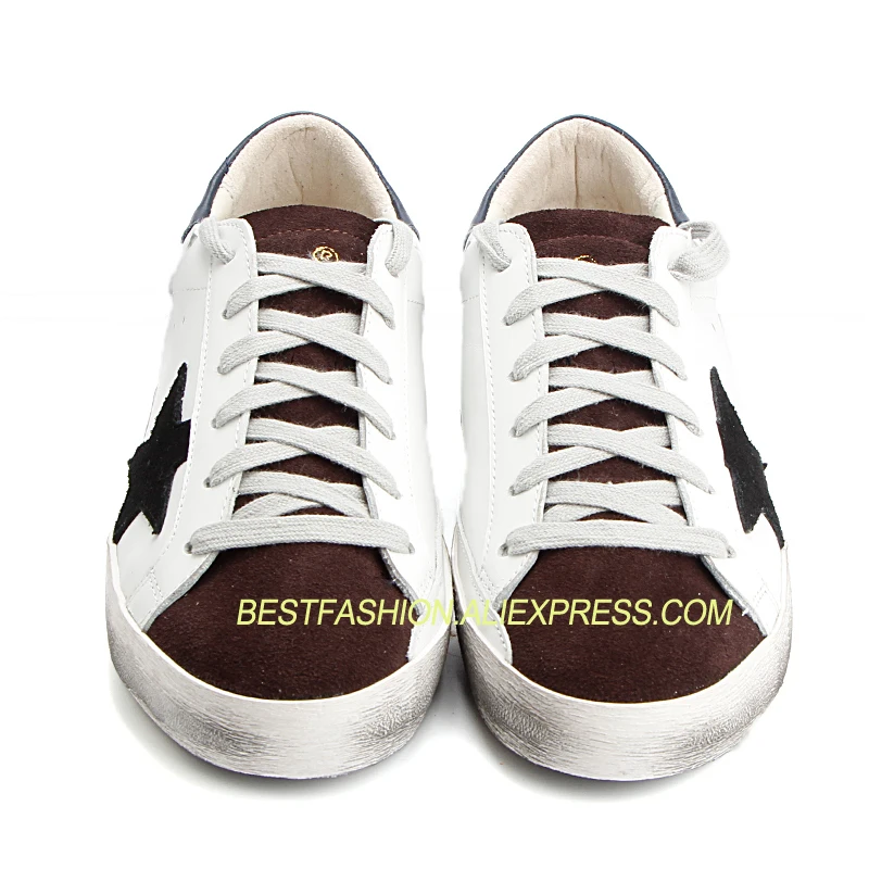 

2018 Cool Street Men Casual Genuine Cow Leather do old dirty Shoes with Black Star Round-toe Vintage Shoes Basket Homme
