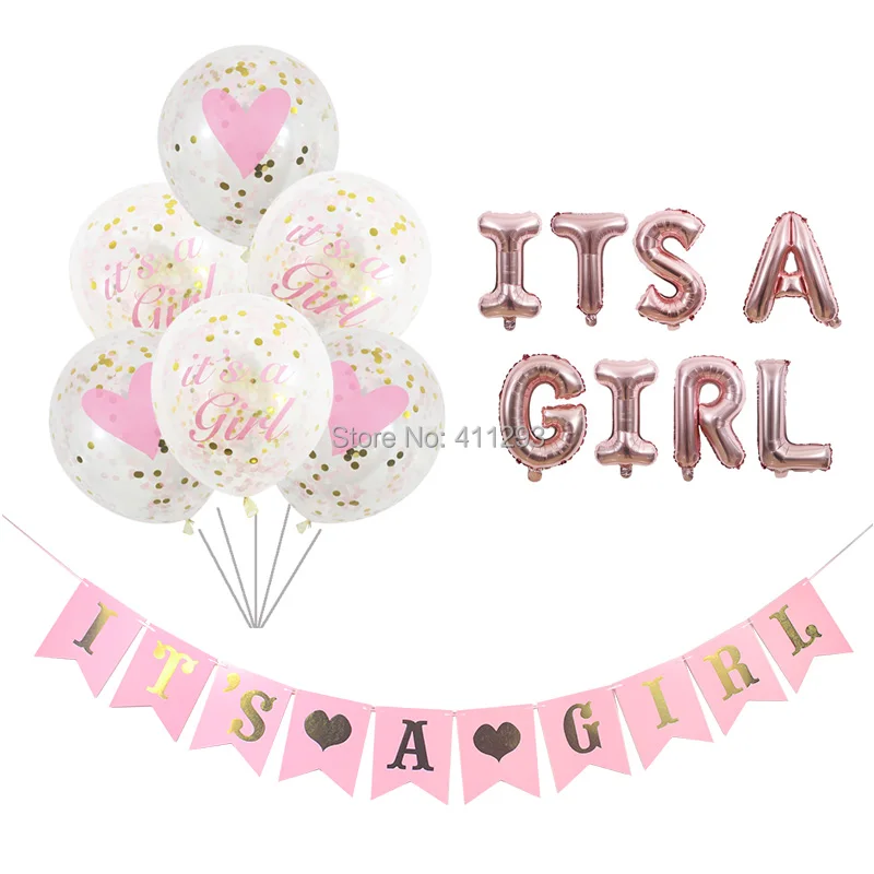 

its a girl balloon its a boy balloon boy girl shower banners flags pink blue confetti baby shower balloons party decorations