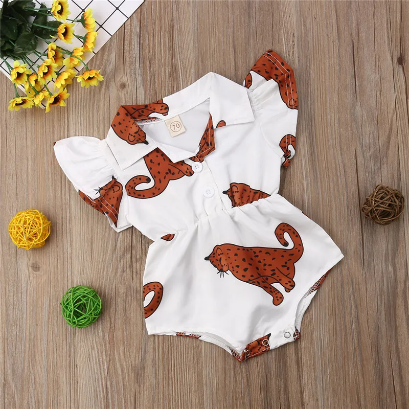 Emmababy новорожденных Комбинезоны для маленьких девочек одежда леопардовое сердце животных оборками летняя Ropa bebe обувь для девочек хлопковая рубашка боди