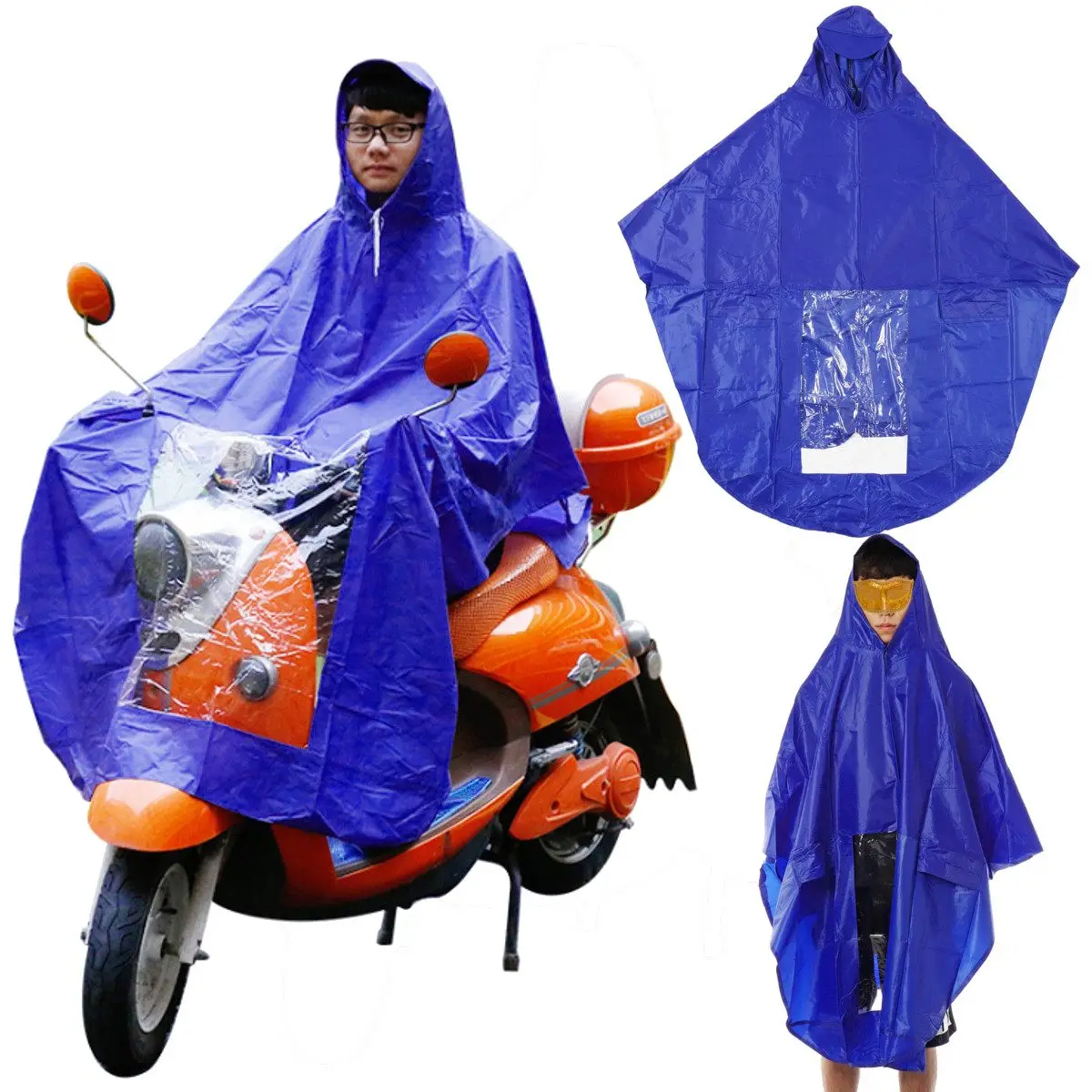 

140*110cm Waterproof PVC Motorcycle Raincoat Mobility Scooter Large Bike Rain Coat Cape Poncho Hooded Men Women Blue Lengthen