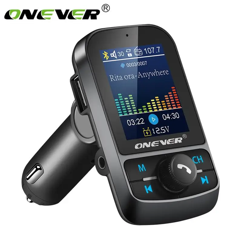 

Onever FM Transmitter 1.8" Color Screen AUX Modulator Bluetooth Wireless MP3 Radio Adapter Car Kit 5V 3.1A USB Charger TF Card