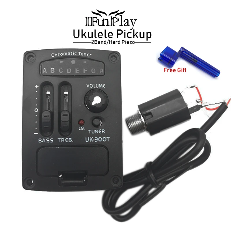 

2 Band LED Ukulele EQ Equalizer with Chromatic Tuner Hard Bridge Pickup Piezo UK-300T Ukulele Pickup Preamp Drop Shipping