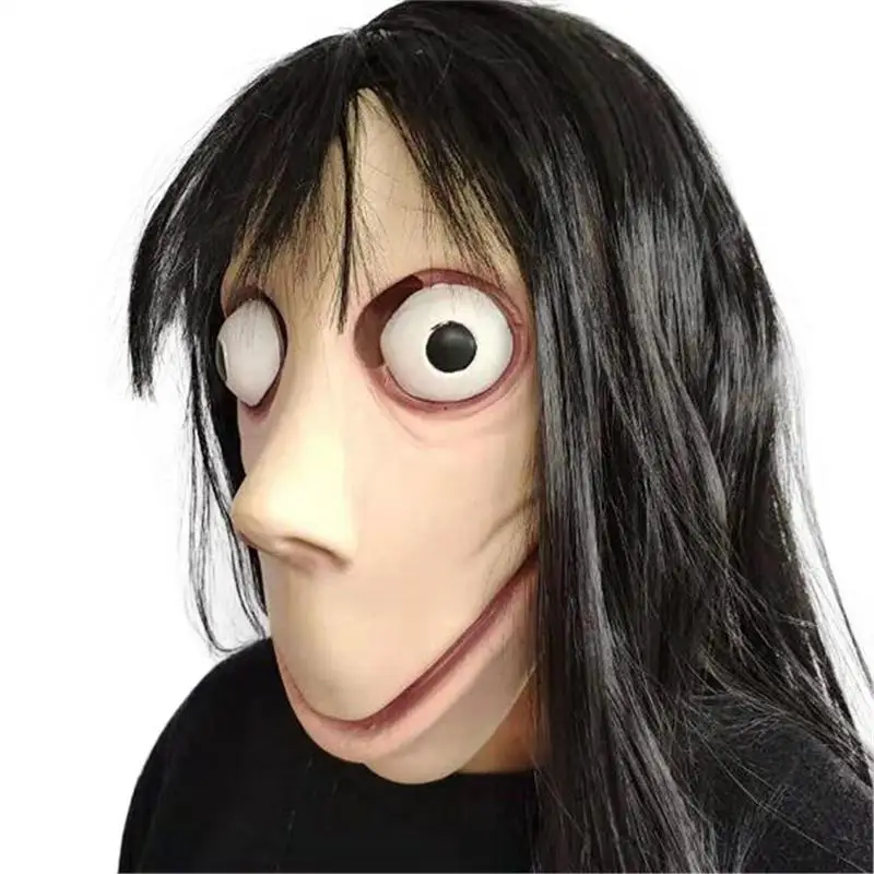 

Scary Momo Hacking Costume Game Face Mask with Long Hair Horrible Latex Masks Halloween Party Mask for Adults Costume Party