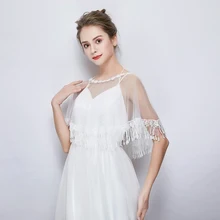 Белый прозрачный тюль обертывание кисточкой Аппликация Кружева Короткий плащ свадебная фата шаль женская летняя без рукавов Болеро