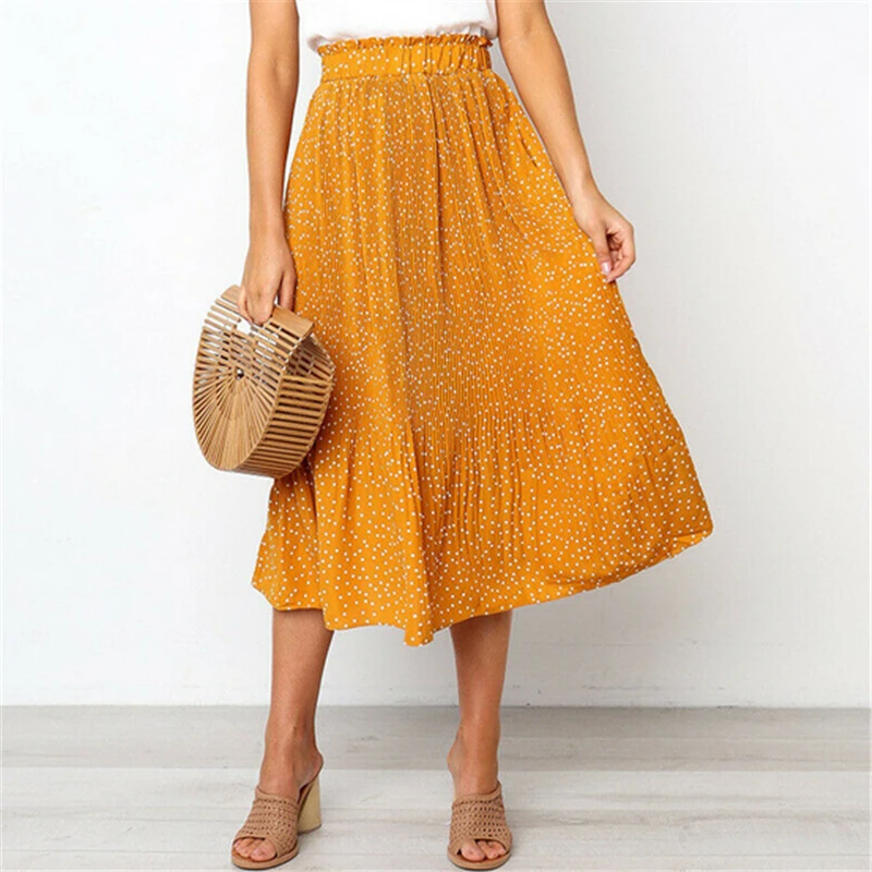 

2019 Bohemian High Waist Polka Dot Summer Skirts Womens Boho Elegant temperament Chiffon Skirt Maxi Long Skirts For Women