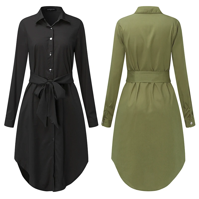 

2019 Elegant Women Long Sleeve Shirt Dress Robe 5XL Femme Vintage Lapel Neck Loose Plus Size Casual Tunic Autumn Spring Vestidos