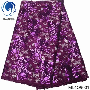 

BEAUTIFICAL organza lace in switzerland purple organza lace fabrics 2019 sequins lace fabric materials 5 yards/piece ML4O90