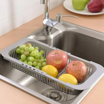 

Plastic Retractable Vegetable Fruit Washing Drain Basket Over Sink Drain Rack Strainer Drying Rack Kitchen Storage Dish rack