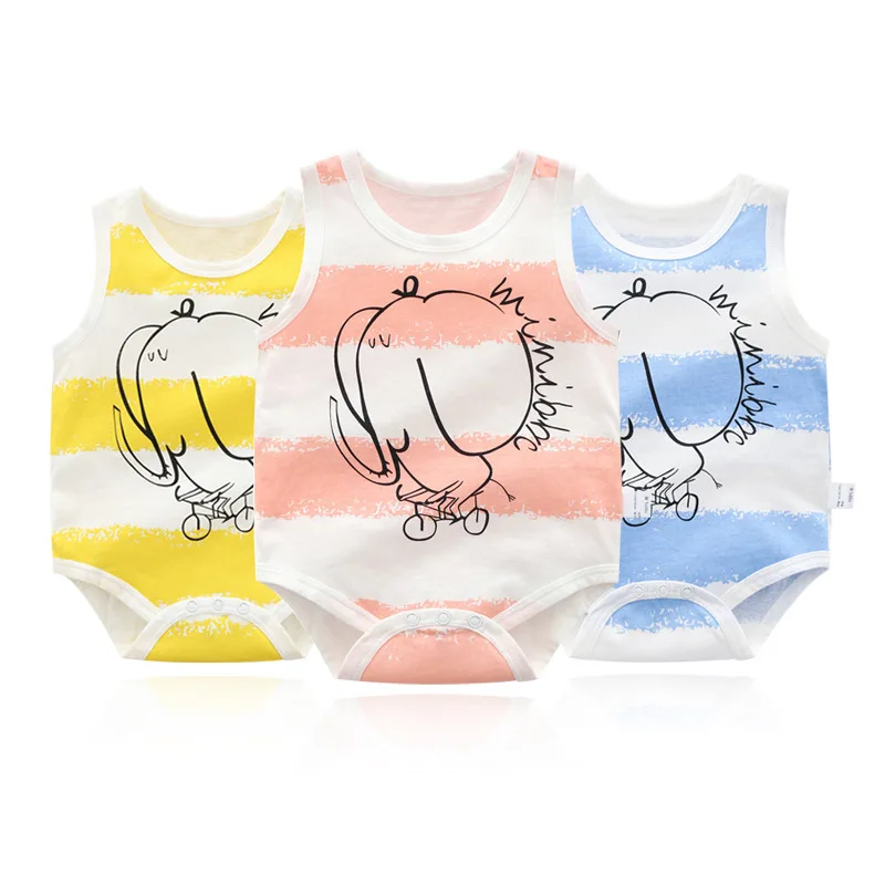 

100% Cotton Infant Baby Boy Girl Jumpsuit Sleeveless Elephant Printed Toddler Romper Summer Newborn Baby Clothing