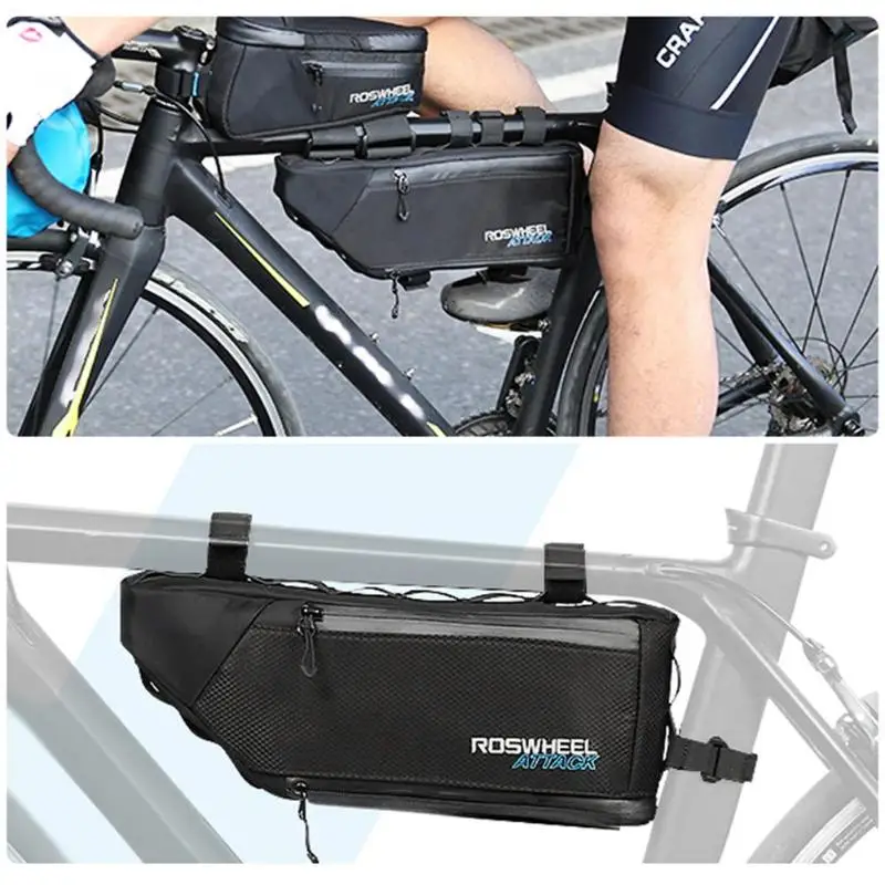 

ROSWHEEL 3+1L Tear Resistant Jacquard Nylon Waterproof Bicycle Front Top Tube Organizing Bag Triangle Frame Pouch 2019