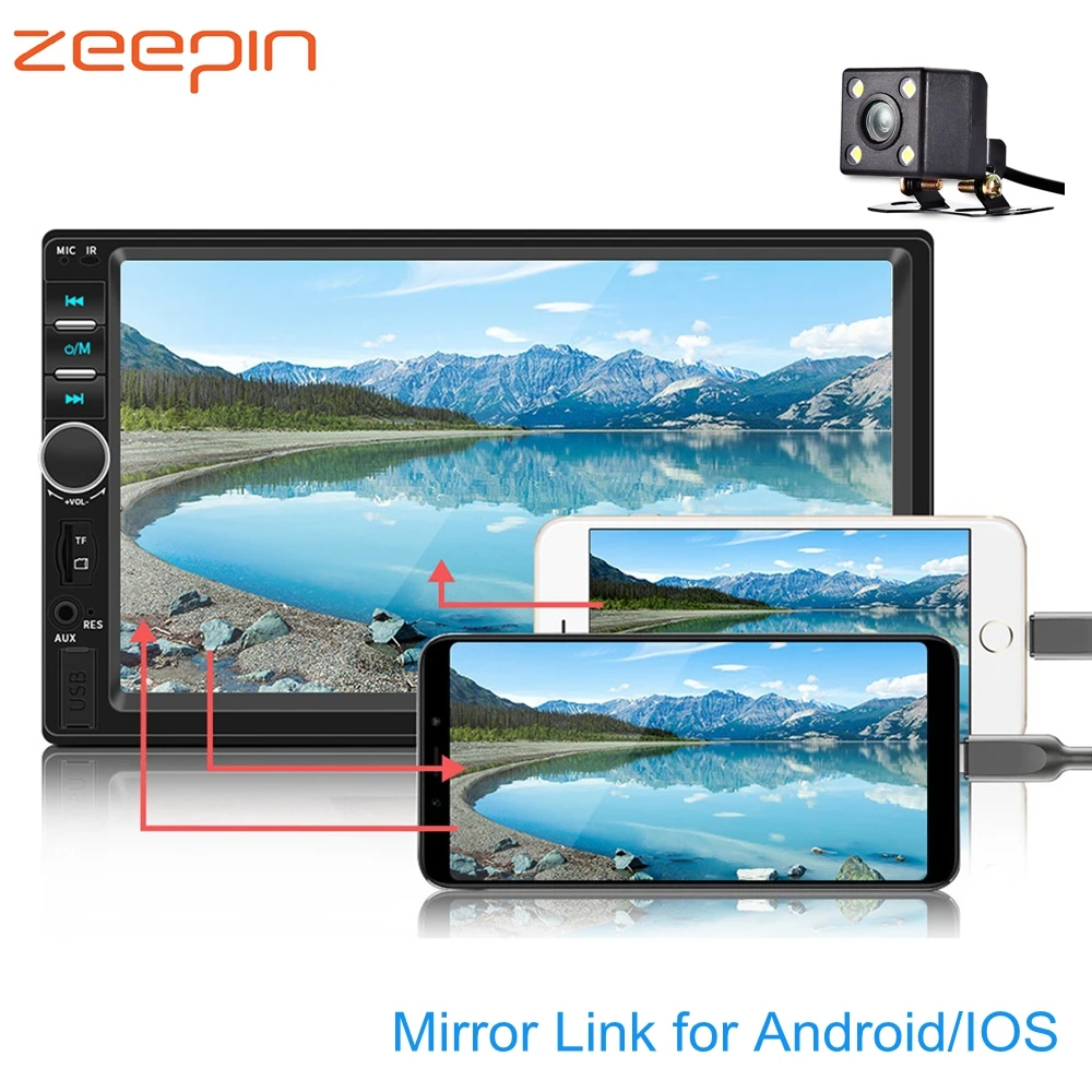 

7'' Car MP5 Player AUX in Bluetooth 2din Car Multimedia Player Stereo FM Radio with Camera support iOS Android Phone Link USB TF