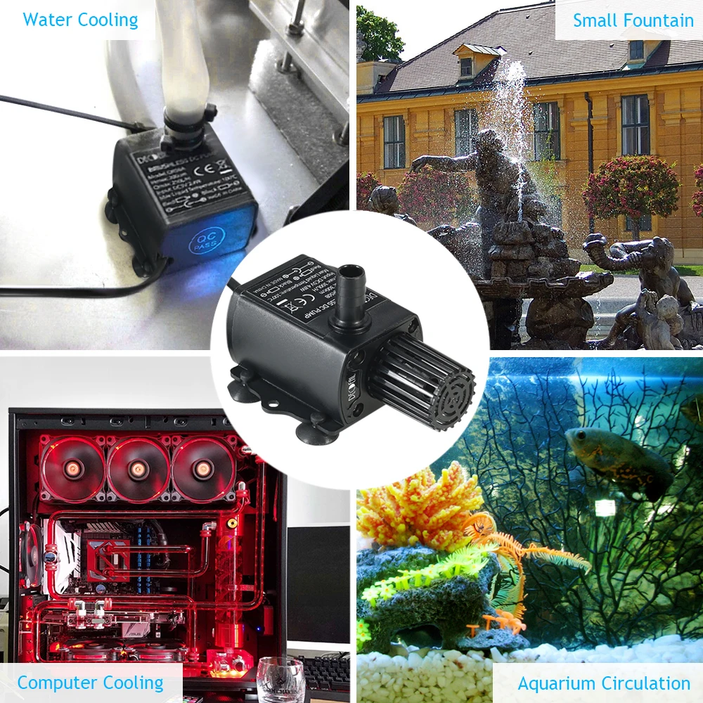 

USB DC5V 4.8W Ultra-quiet Mini Brushless Water Pump Waterproof Submersible Fountain Aquarium Circulating 300L/H Lift 300cm