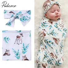 Брендовое Новое Хлопковое одеяло для новорожденных девочек и мальчиков, пеленка с мультяшными оленями, пеленка для сна, муслиновая накидка+ повязка на голову, 2 предмета