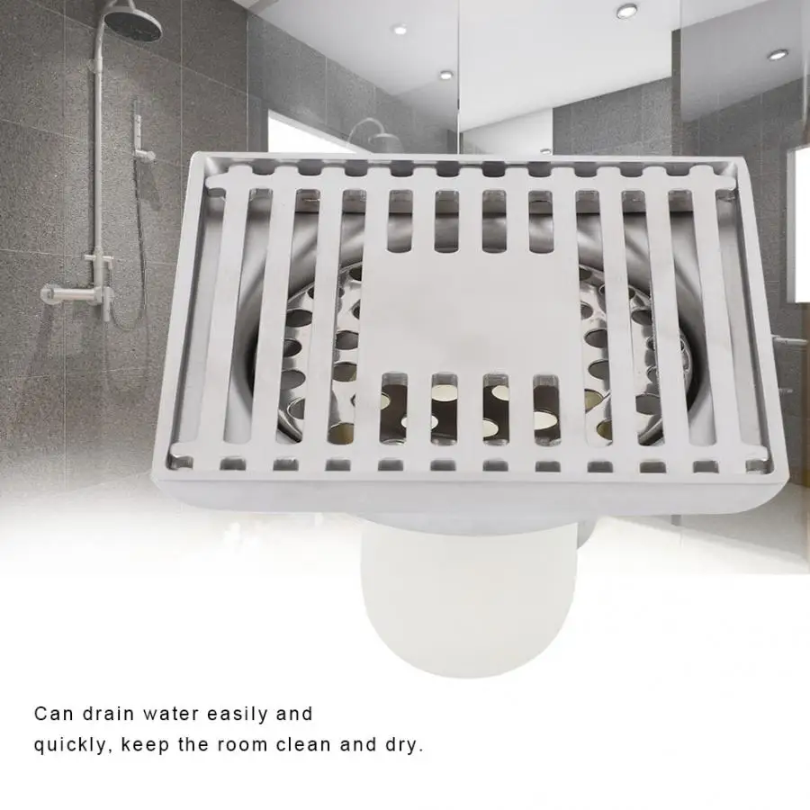 

Stainless Steel Shower Floor Drainer Bathroom Drainage Gully Double Port Leakage Core Shower Drain Square 10cm Thickening