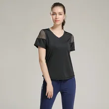 Женская одежда с коротким рукавом рубашка Эластичный Йога сетки Спортивная футболка Фитнес Для женщин тренажерный зал работает черные топы Футболки;