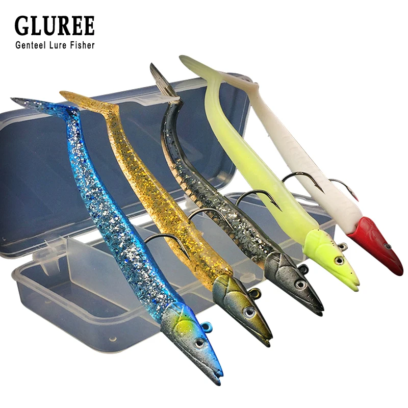

GLUREE 11cm Fish Type Lead Head Fishing Lures Box Set Soft Bait Single Hook Artificial Bait Jigging Lure Fishing Tackle 5 Color