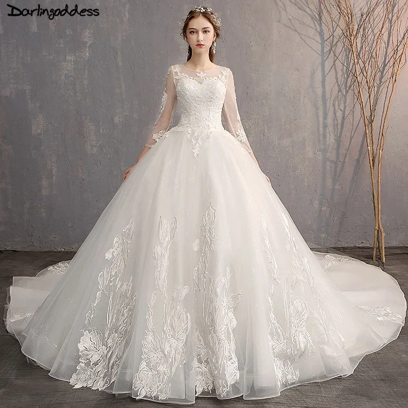 a line gown with tail