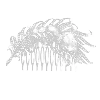 

Women Girls Feather Shaped Rhinestone Decorated Hair Comb Hair Accessories (Silver)