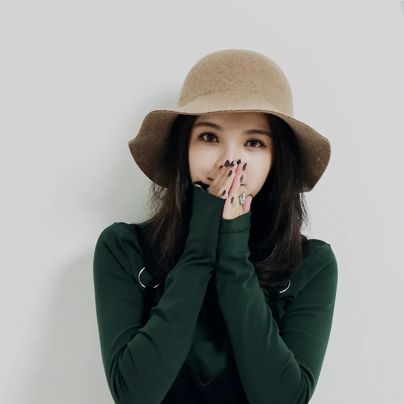 

2019 Winter Vintage Fedora Hat Women Thick Cashmere Hats polyester Felt Crushable Wide Brim Floppy Cap Retro Wool Top Hats
