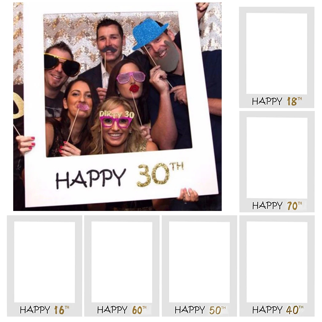 

16 18 Years Photo Booth Frame Happy Birthday PhotoBooth Props 30th 40th 50th 60th 70th Birthday Party Decoration Anniversary
