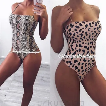 

HIRIGIN Newest Sexy WomenLeopard Bandage Jumpsuit Ladies Bodycon Bodysuit Tops