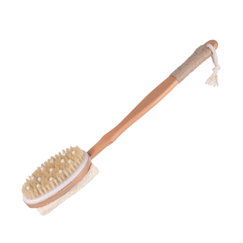 1pc Natural Bristles Bath Body Cleaning Brush Wooden Long Handled