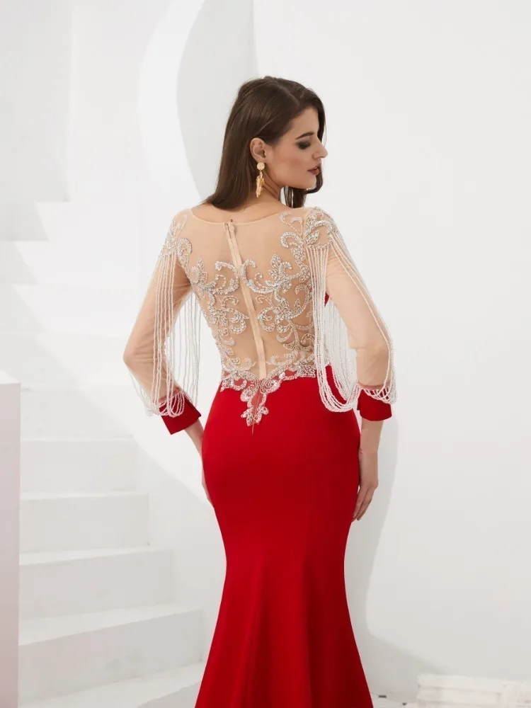 Vivian's Bridal 2019 высококачественное красное вечернее платье русалки с блестками