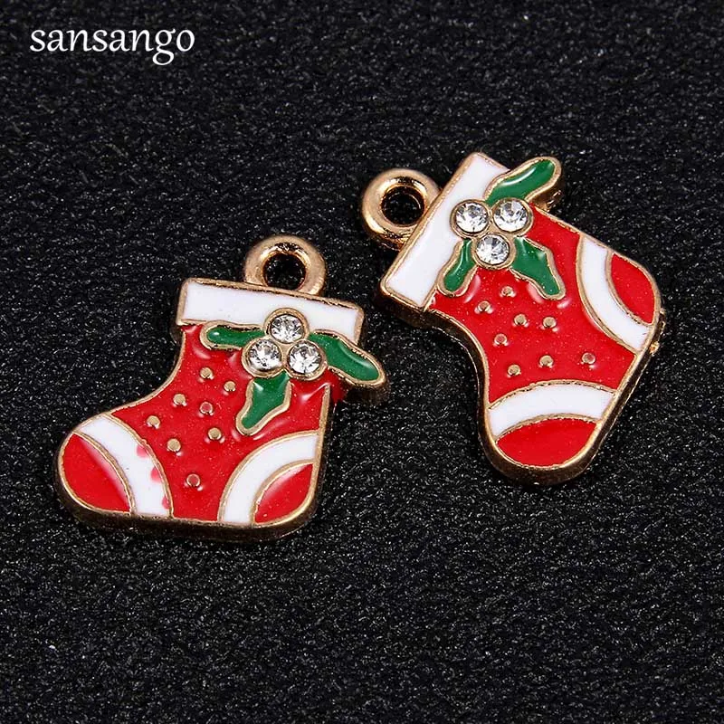 

10 Pcs Christmas Sock Shape Alloy Enamel Necklace Pendant For Making Charm Bracelets Keychain Fashion Jewelry Findings 1.8*1.8cm