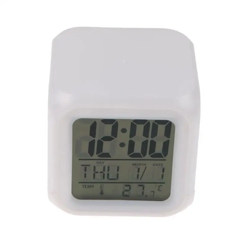 

LED 7 Color Glowing Change Digital Glowing Alarm Thermometer Clock Cube Display time, data week and temperature