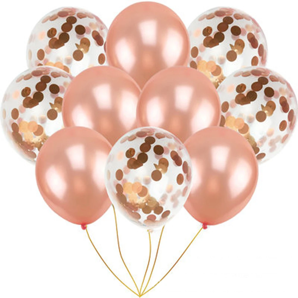 

NEW 10pcs Mix Rose Gold Confetti Latex Balloons Pink 12 Inches Party Balloons for Baby Shower Bridal Shower Wedding Decorations