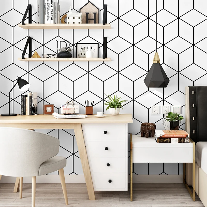 Nordic Style Wallpaper Ins Tv Background Black-and-white Checker Geometry Bedroom Living Room Modern Minimalist Net Wallpaper white houndstooth wallpaper non woven nordic geometric bedroom living room background wall paper modern minimalist