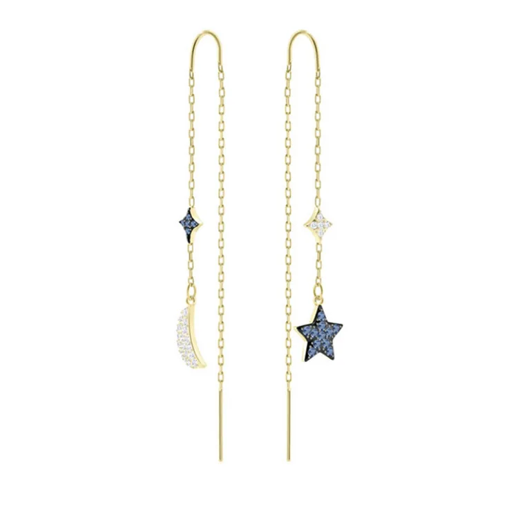 

Silver Earrings For Women 1:1 Swa Stars Moon Romantic Mysterious Ear Nail Long Fund Eardrop Jewelry Boho