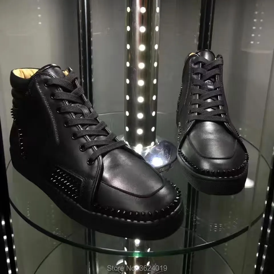

High Top cl andgz Lace Up Small Spikes Red bottoms For Man Shoes Sneakers Full Black leather casual Shoe Loafers Flat Footwear