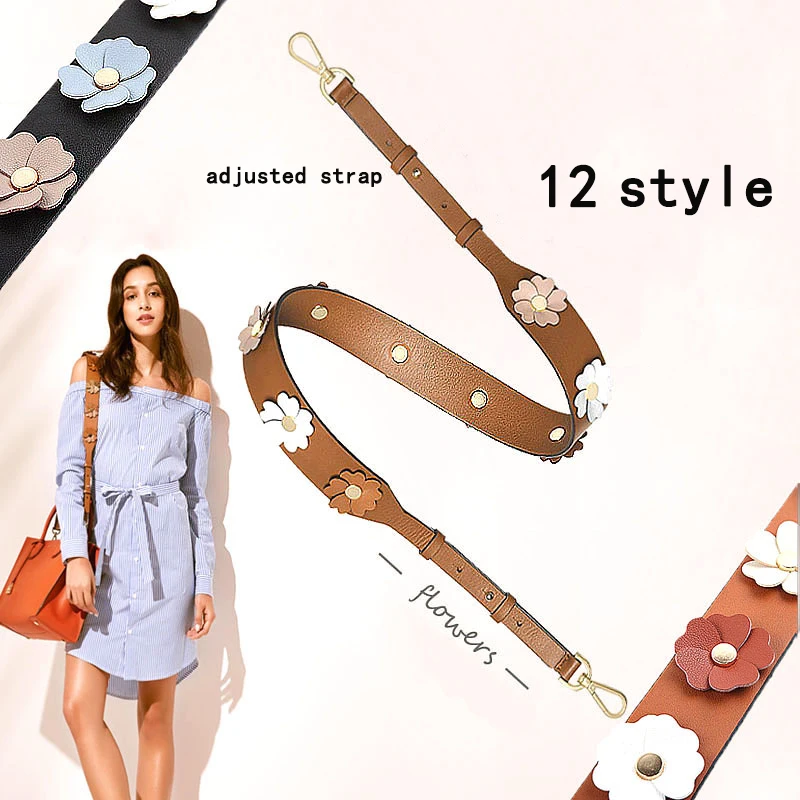 

NEW Width 4cm Three-dimensional Flower Rivet Female handbag belt strap pu leather adjusted strap belt bag part AP2381